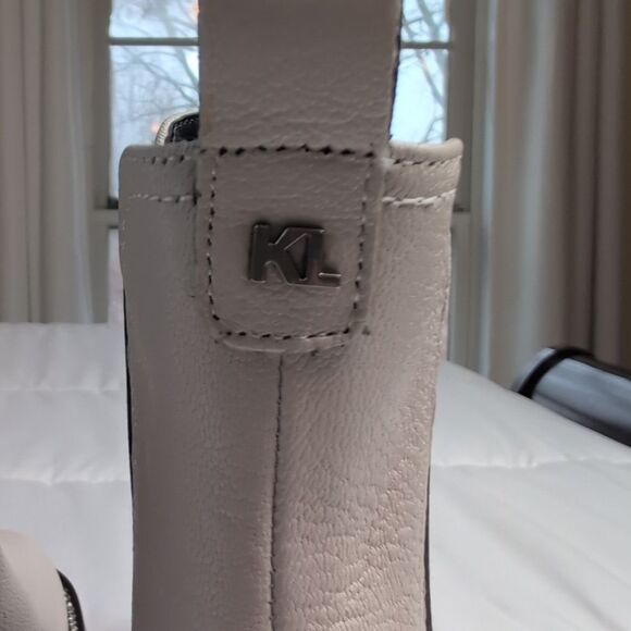 Karl Lagerfeld Size 9 Mayde Cream Leather And Rhinestone Trimmed Boots, NEW - Picture 8 of 14